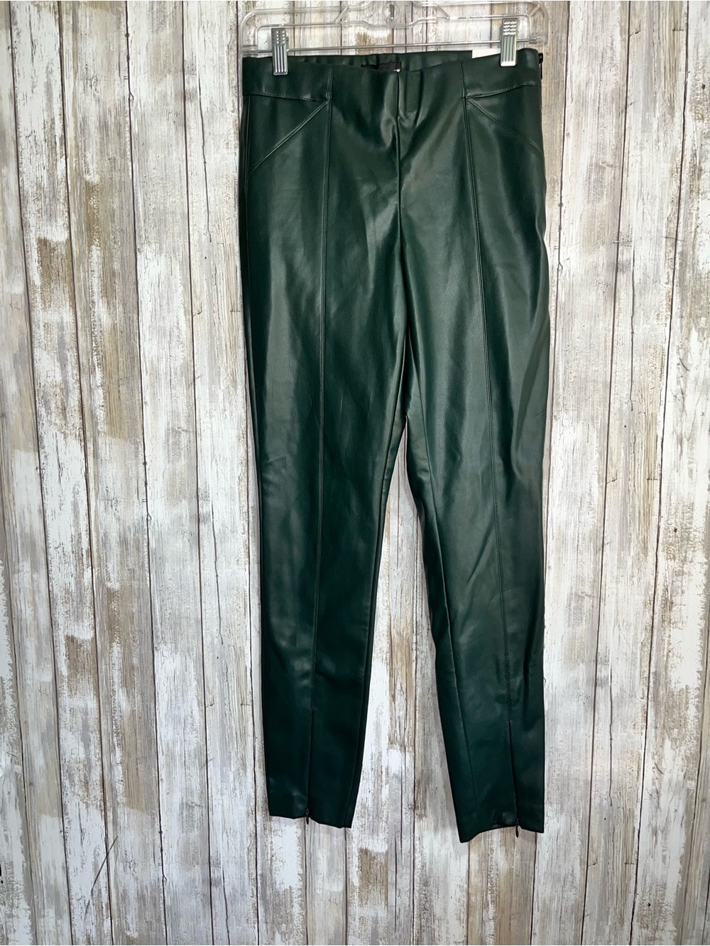 Zara Faux Leather Pants Green High Rise Zip Ankle Leggings NWT Size Small - Picture 2 of 6